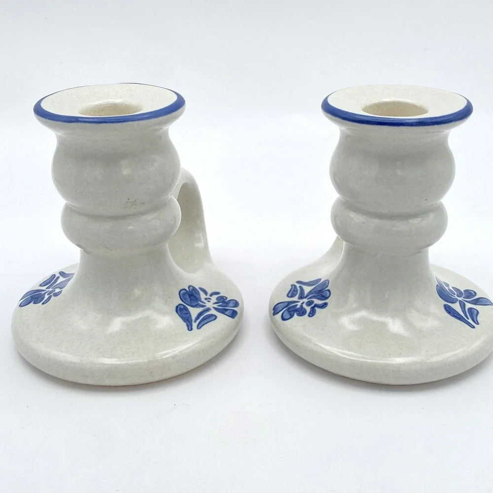 Pfaltzgraff Yorktowne 2 Taper Candlestick Holders Handles 3.5